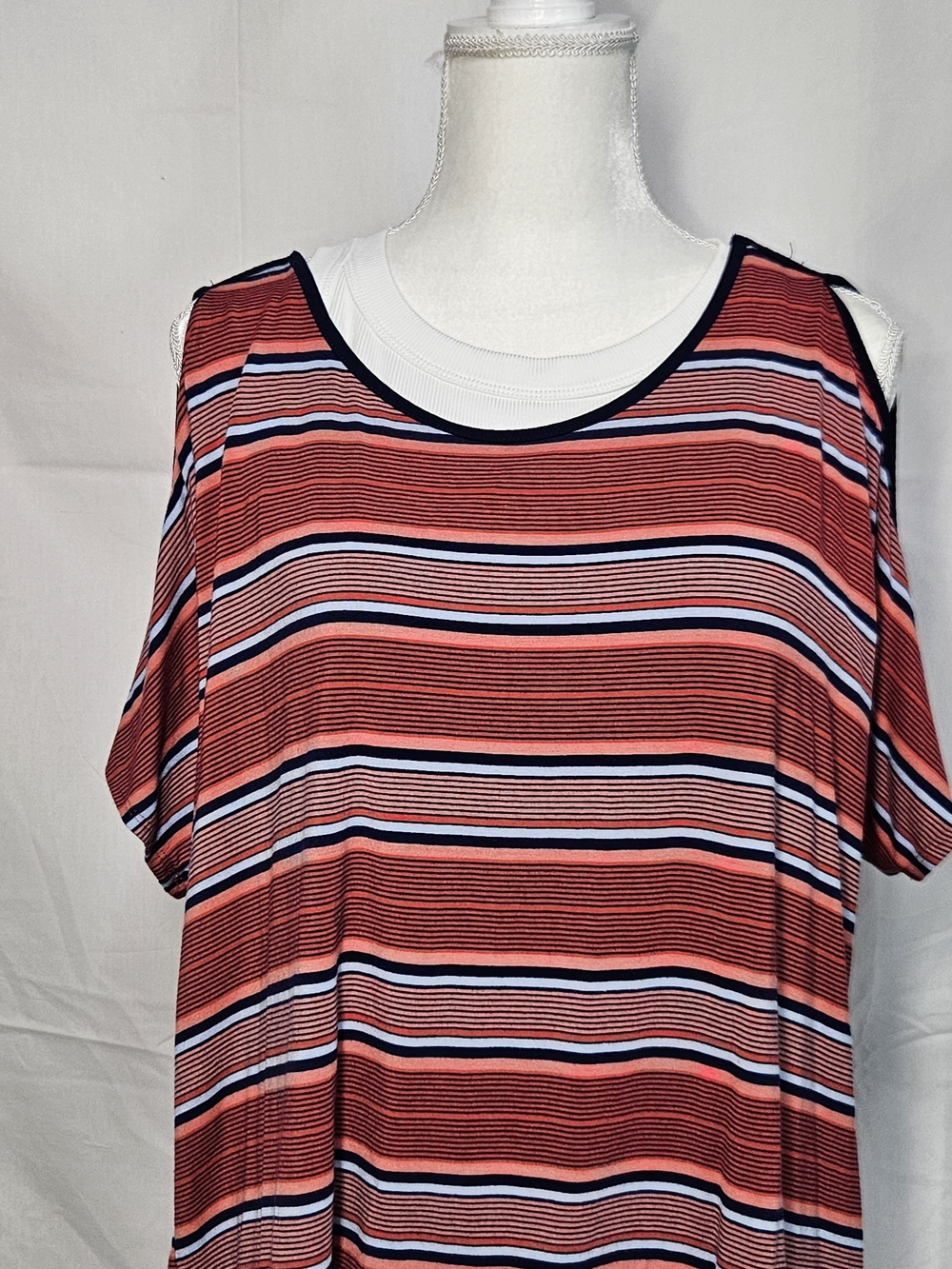 Democracy Coral, Navy & White Striped Cold-Shoulder Tee